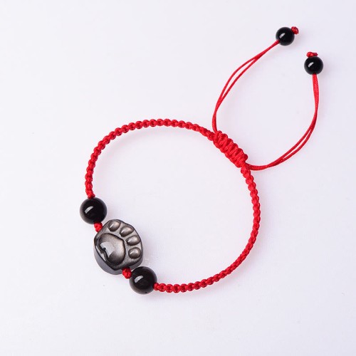Silver Sheen Obsidian Cat Paw Protection Rope Bracelet Silver Sheen Obsidian Cat Paw Protection Rope Bracelet