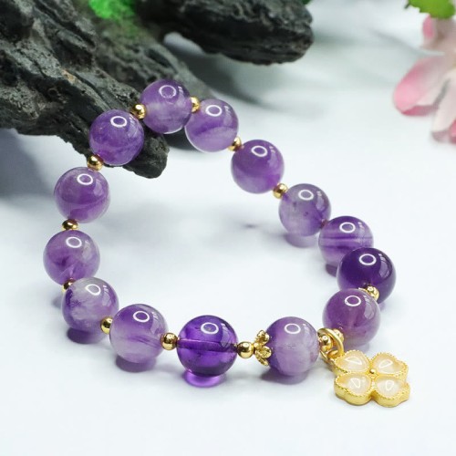 Amethyst Crystal Inner Peace Clover Charm Bracelet Amethyst Crystal Inner Peace Clover Charm Bracelet