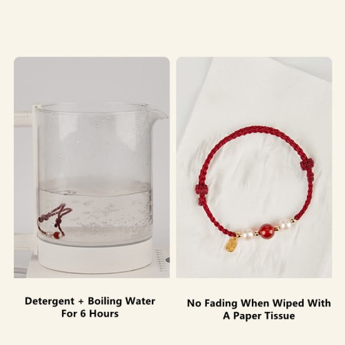 Sterling Silver Good Fortune Agate Pearl Red String Bracelet