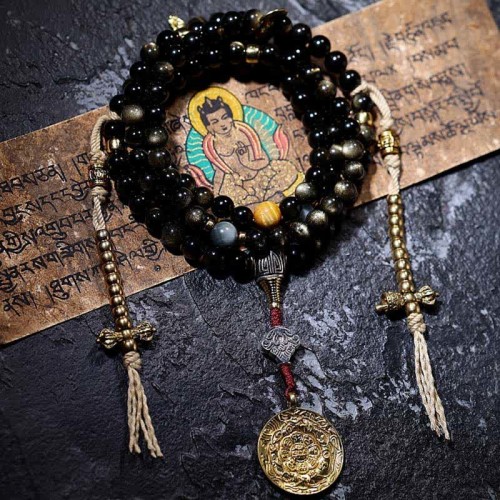 108 Mala Beads Gold Sheen Obsidian Wealth Bracelet 108 Mala Beads Gold Sheen Obsidian Wealth Bracelet