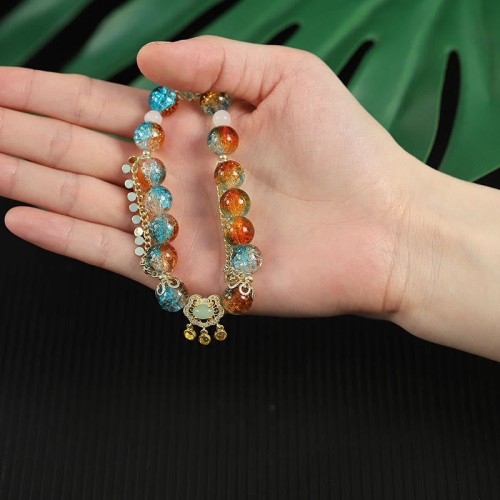 Liuli Glass Bead Chinese Lock Fortune Bracelet Liuli Glass Bead Chinese Lock Fortune Bracelet