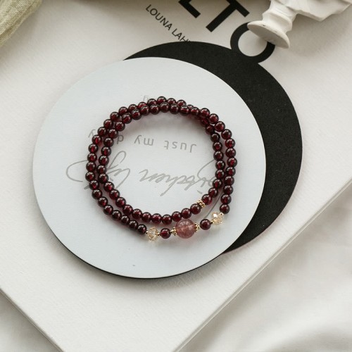 14K Gold Plated Garnet Strawberry Quartz Wrap Bracelet 14K Gold Plated Garnet Strawberry Quartz Wrap Bracelet