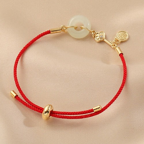18K Gold Hetian Jade Luck Red Rope Bracelet 18K Gold Hetian Jade Luck Red Rope Bracelet