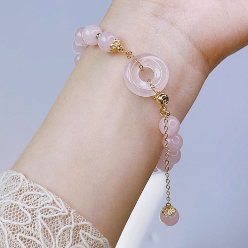 Natural Pink Crystal Peace Buckle Love Bracelet