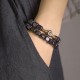 Ebony Wood Dzi Bead Copper Peace Couple Bracelet Ebony Wood Dzi Bead Copper Peace Couple Bracelet