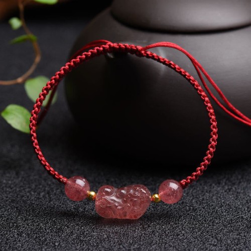 Strawberry Quartz PiXiu Lucky Red String Bracelet Strawberry Quartz PiXiu Lucky Red String Bracelet