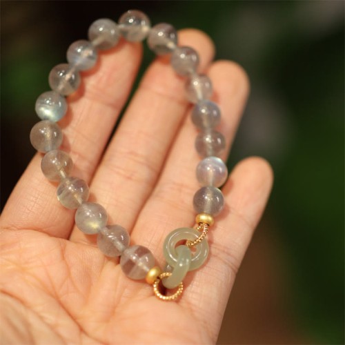 Moonstone Hetian Jade Peace Buckle Healing Bracelet Moonstone Hetian Jade Peace Buckle Healing Bracelet
