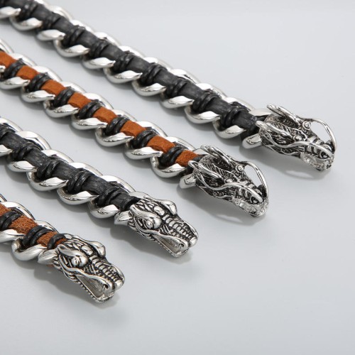 Dragon Leather Titanium Steel Luck Braided Bracelet Dragon Leather Titanium Steel Luck Braided Bracelet