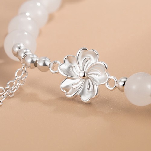 White Jade Peach Blossom Flower Luck Bracelet White Jade Peach Blossom Flower Luck Bracelet