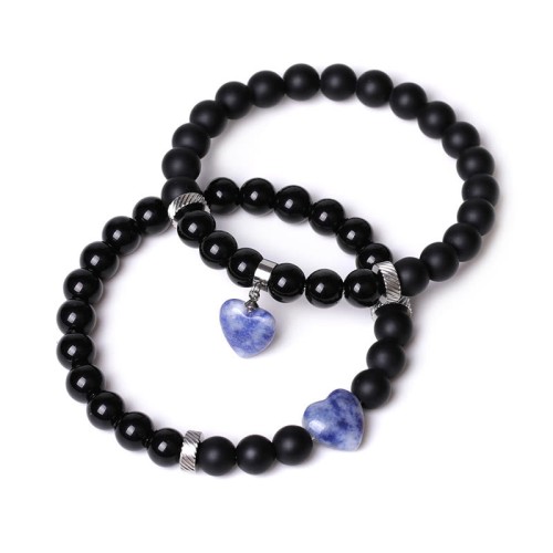Black Onyx Crystal Stone Love Heart Protection Couple Bracelet Black Onyx Crystal Stone Love Heart Protection Couple Bracelet