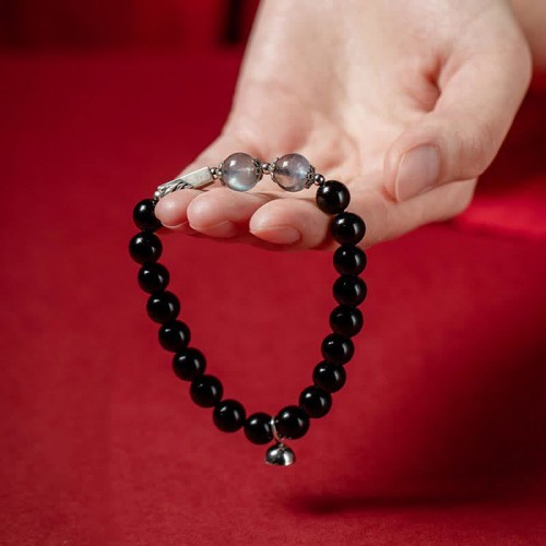 925 Silver Obsidian Moonstone Strength Couple Bracelet 925 Silver Obsidian Moonstone Strength Couple Bracelet