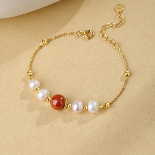 925 Sterling Silver Pearl Cinnabar Healing Bracelet 925 Sterling Silver Pearl Cinnabar Healing Bracelet