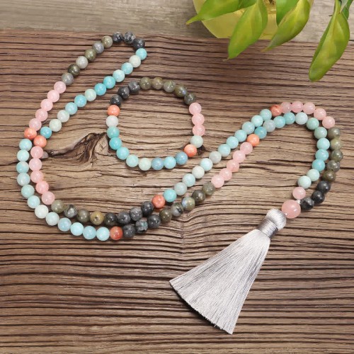 Amazonite Black Glitter Stone Positive Tassel Bracelet Amazonite Black Glitter Stone Positive Tassel Bracelet