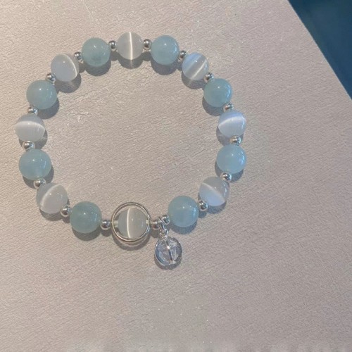 925 Silver Cat's Eye Aquamarine Support Bracelet 925 Silver Cat's Eye Aquamarine Support Bracelet
