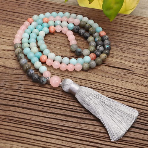 Amazonite Black Glitter Stone Positive Tassel Bracelet Amazonite Black Glitter Stone Positive Tassel Bracelet