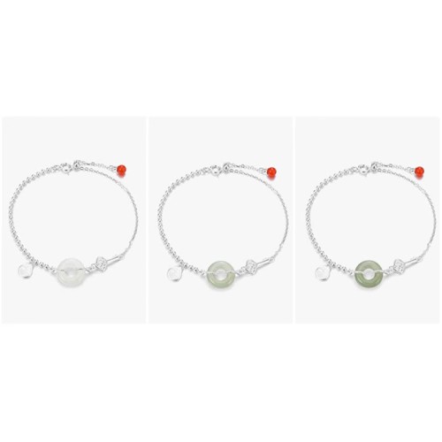 925 Sterling Silver Hetian Jade Fu Character Luck Bracelet