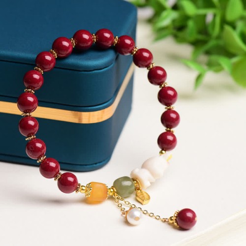 Year of the Rabbit Cinnabar Hetian Jade Bunny Bracelet Year of the Rabbit Cinnabar Hetian Jade Bunny Bracelet