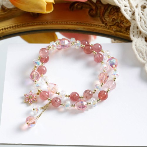 Strawberry Quartz Zircon Flower Healing Bracelet