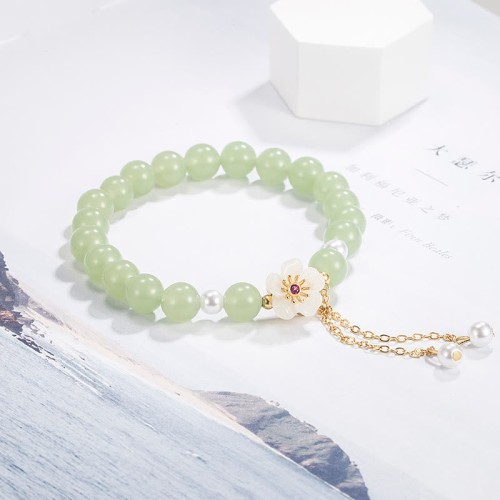 Jade Peach Blossom Pearl Luck Bracelet