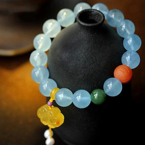 Aquamarine Amber Chinese Knot Charm Peace Bracelet