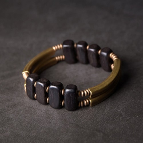 Tibetan Ebony Wood Copper Double Layer Balance Bracelet