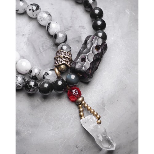 Black Rutilated Quartz Ebony Wood White Crystal Success Bracelet Black Rutilated Quartz Ebony Wood White Crystal Success Bracelet