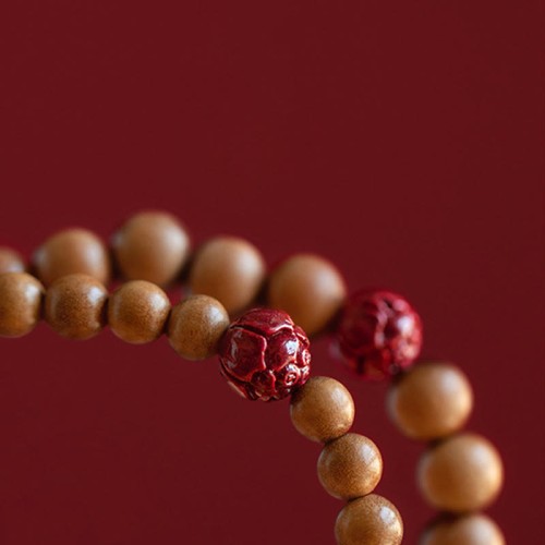 Peach Wood Lotus Cinnabar Wealth Bracelet