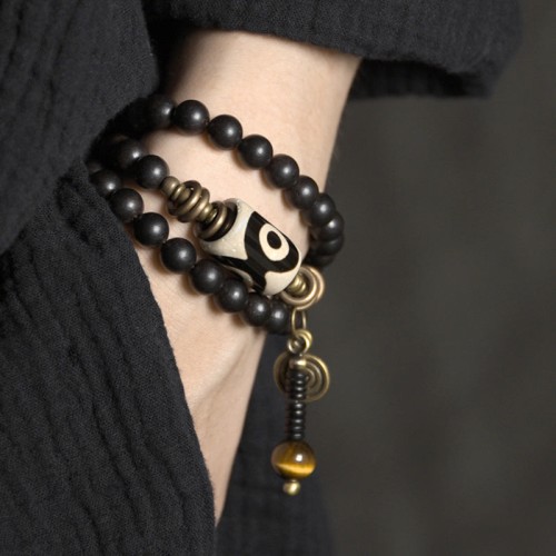 Ebony Wood Dzi Bead Protection Bracelet Ebony Wood Dzi Bead Protection Bracelet
