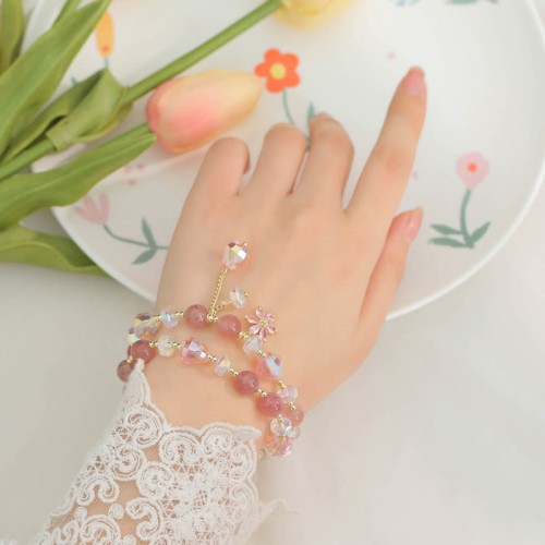 Strawberry Quartz Zircon Flower Healing Bracelet