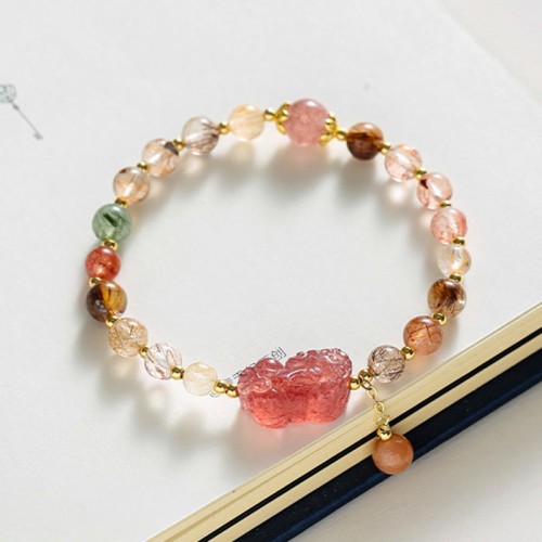 Rutilated Quartz Strawberry Quartz PiXiu Wealth Bracelet Rutilated Quartz Strawberry Quartz PiXiu Wealth Bracelet