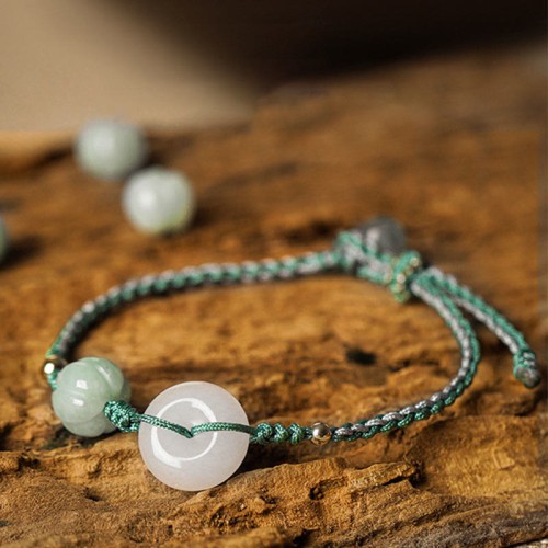 White Jade Peace Buckle Pumpkin Bead Luck Bracelet White Jade Peace Buckle Pumpkin Bead Luck Bracelet