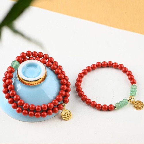 Tibetan Cinnabar Green Aventurine Luck Bracelet
