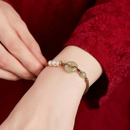 Hetian Jade Pearl Peace Luck Bracelet