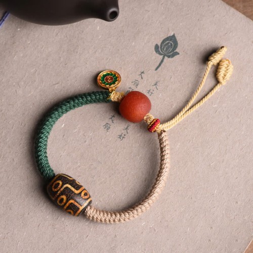 Handmade Tibetan Nine-Eye Dzi Bead Wealth Rope Bracelet Handmade Tibetan Nine-Eye Dzi Bead Wealth Rope Bracelet