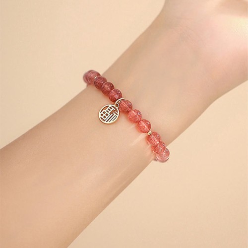 14K Gold Plated Strawberry Quartz Fu Charm Bracelet 14K Gold Plated Strawberry Quartz Fu Charm Bracelet