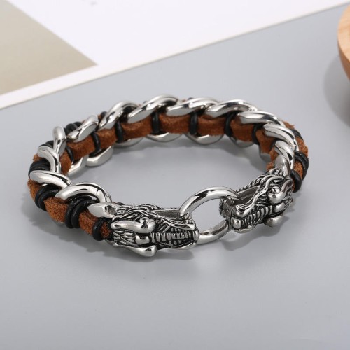 Dragon Leather Titanium Steel Luck Braided Bracelet Dragon Leather Titanium Steel Luck Braided Bracelet