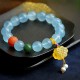 Aquamarine Amber Chinese Knot Charm Peace Bracelet
