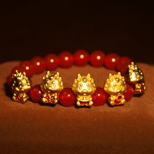 Year of the Dragon Red Agate Copper Coin Fu Character Bracelet Year of the Dragon Red Agate Copper Coin Fu Character Bracelet