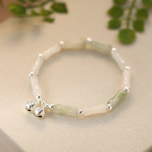 Silver White Jade Bamboo Bell Charm Bracelet Silver White Jade Bamboo Bell Charm Bracelet