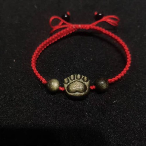 Silver Sheen Obsidian Cat Paw Protection Rope Bracelet Silver Sheen Obsidian Cat Paw Protection Rope Bracelet