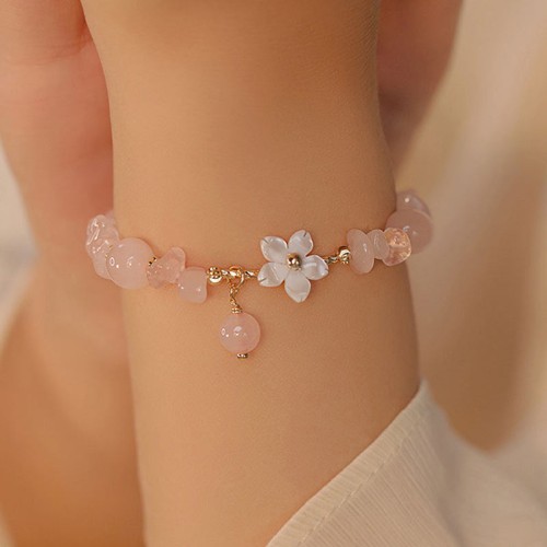 Gold-Plated Pink Crystal Flower Love Bracelet Gold-Plated Pink Crystal Flower Love Bracelet