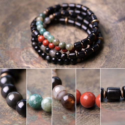 Ebony Wood Red Jasper Moss Agate Peace Bracelet Ebony Wood Red Jasper Moss Agate Peace Bracelet