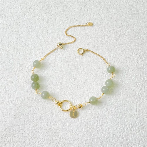 Hetian Jade 14K Gold Luck Beaded Bracelet