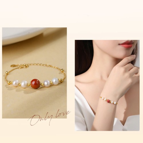 925 Sterling Silver Pearl Cinnabar Healing Bracelet 925 Sterling Silver Pearl Cinnabar Healing Bracelet