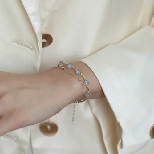 Moonstone Positive Charm Chain Bracelet Moonstone Positive Charm Chain Bracelet