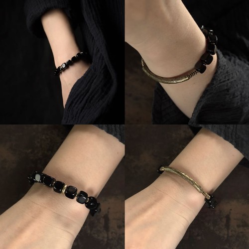 Obsidian Crystal Copper Strength Couple Bracelet