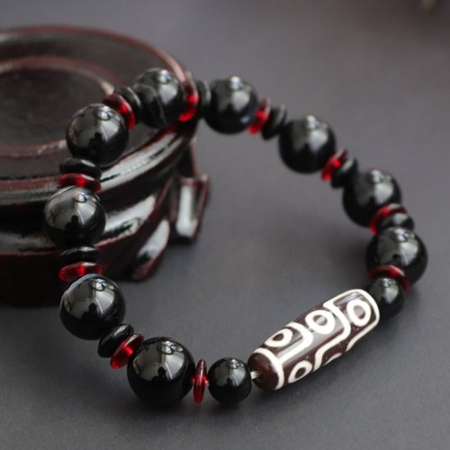 Black Onyx Nine-Eye Dzi Bead Wealth Bracelet Black Onyx Nine-Eye Dzi Bead Wealth Bracelet