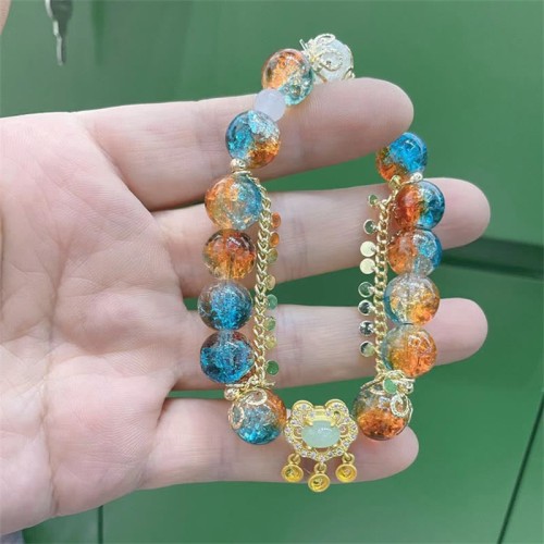Liuli Glass Bead Chinese Lock Fortune Bracelet Liuli Glass Bead Chinese Lock Fortune Bracelet