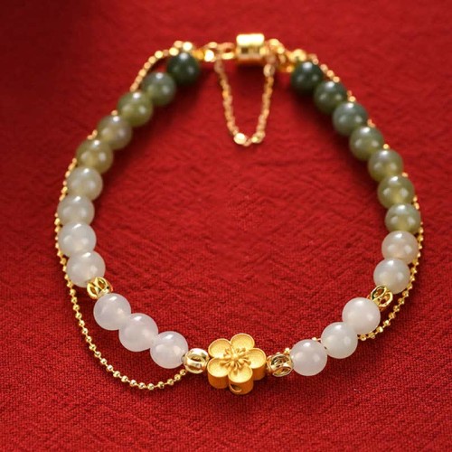 Hetian Jade Peach Blossom Luck Chain Bracelet