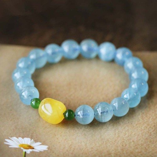 Aquamarine Amber Beads Serenity Healing Bracelet Aquamarine Amber Beads Serenity Healing Bracelet